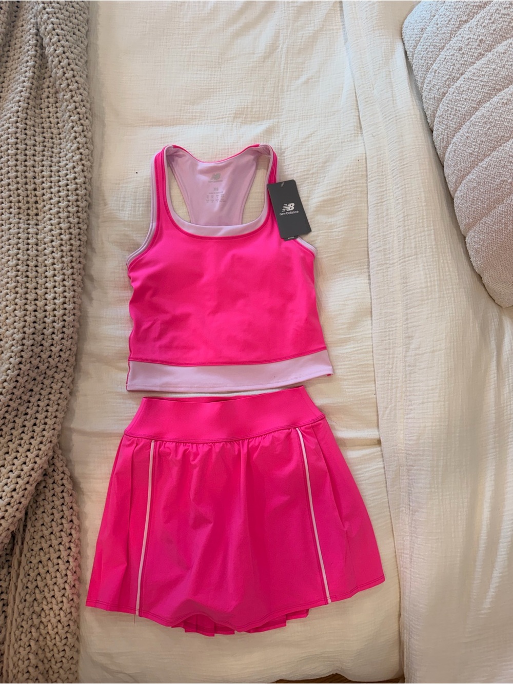 New Balance Neon Pink Athletic Tank Top and Skort Tennis Set